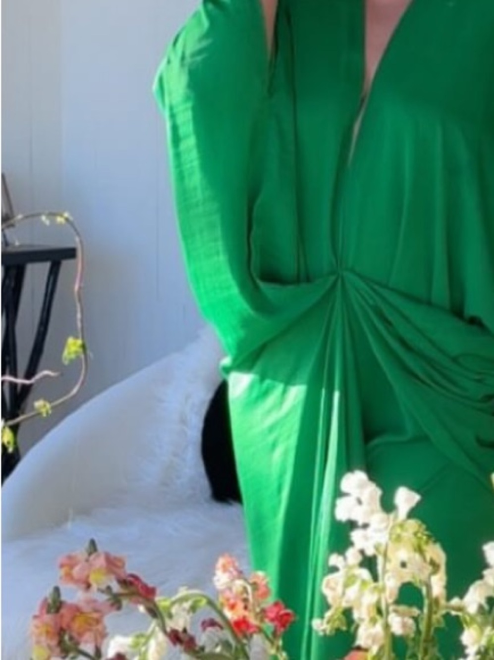 Green Maxi Dress - V-Neck Twist Front - Picture 4 of 5
